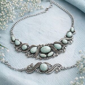 paparazzi Silver-Tone Necklace with Pale Turquoise Stones